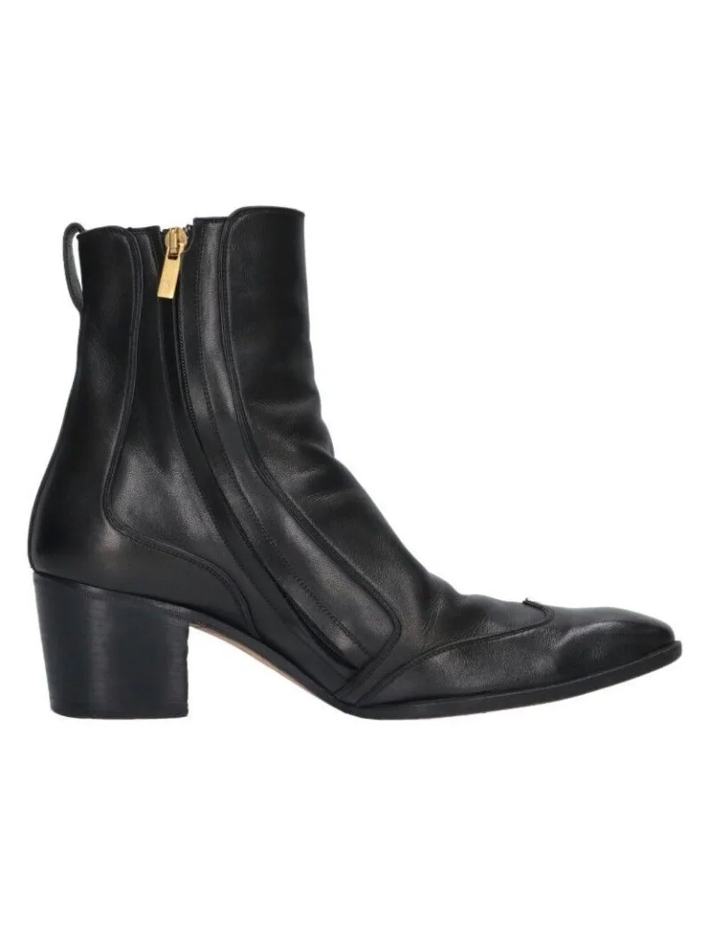 Saint Laurent Rive Gauche Johnny Side Zip Leather Heels Boots